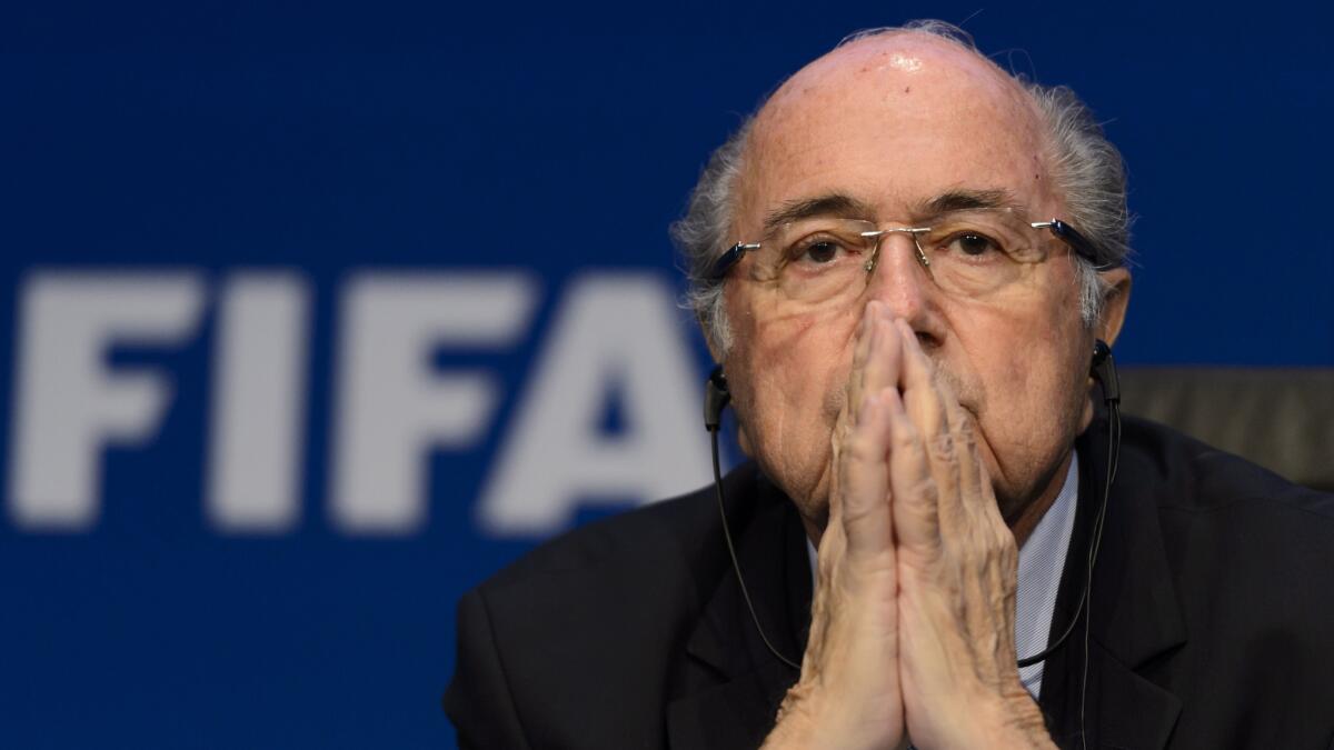 FIFA President Sepp Blatter reacts during a news conference in Zurich on May 30, 2015. Blatter announced his resignation on June 2.