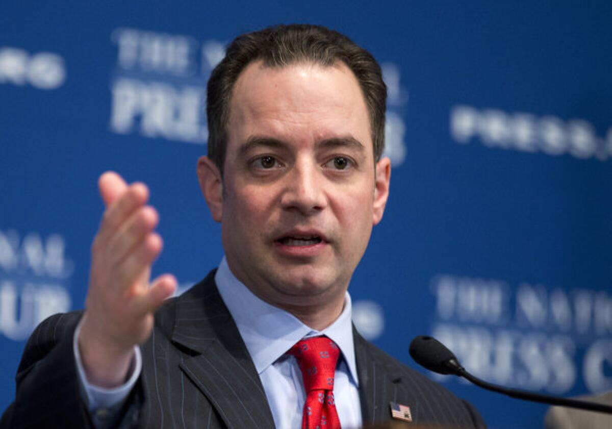 Republican National Committee Chairman Reince Priebus speaks at the National Press Club in Washington.