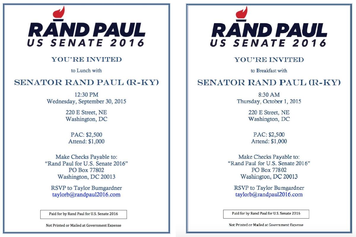 Rand Paul is planning two fundraisers for his Senate campaign this week.