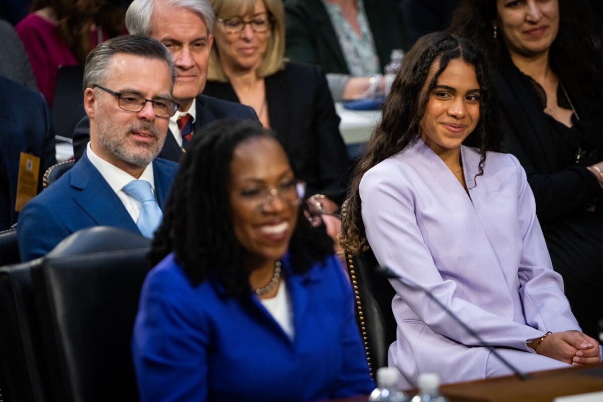 Leila Jackson smiles at mom Ketanji Brown Jackson.
