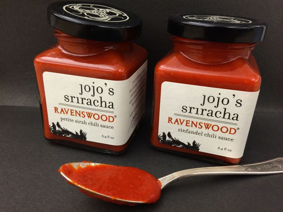 Ravenswood Zinfandel and Petite Sirah chile sauces by Jojo's sriracha.