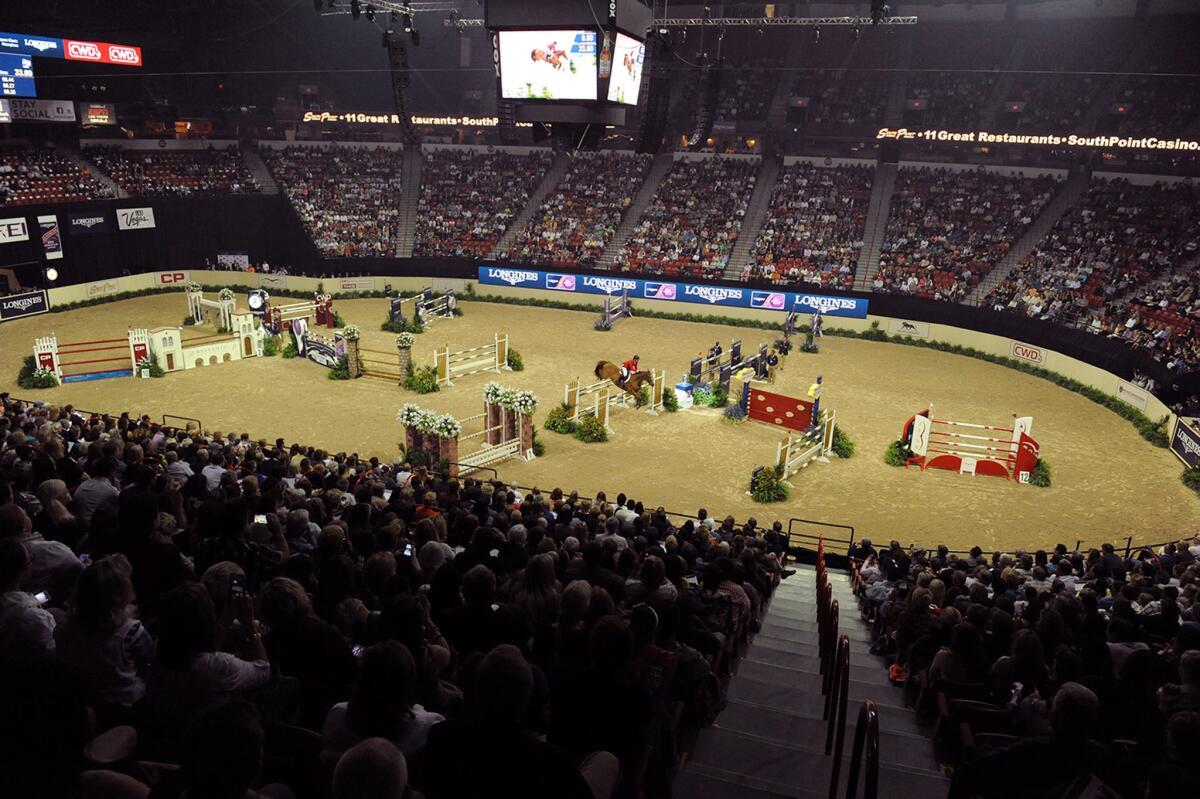 the first round of the FEI World Cup Jumping Final on April 16 in Las Vegas.