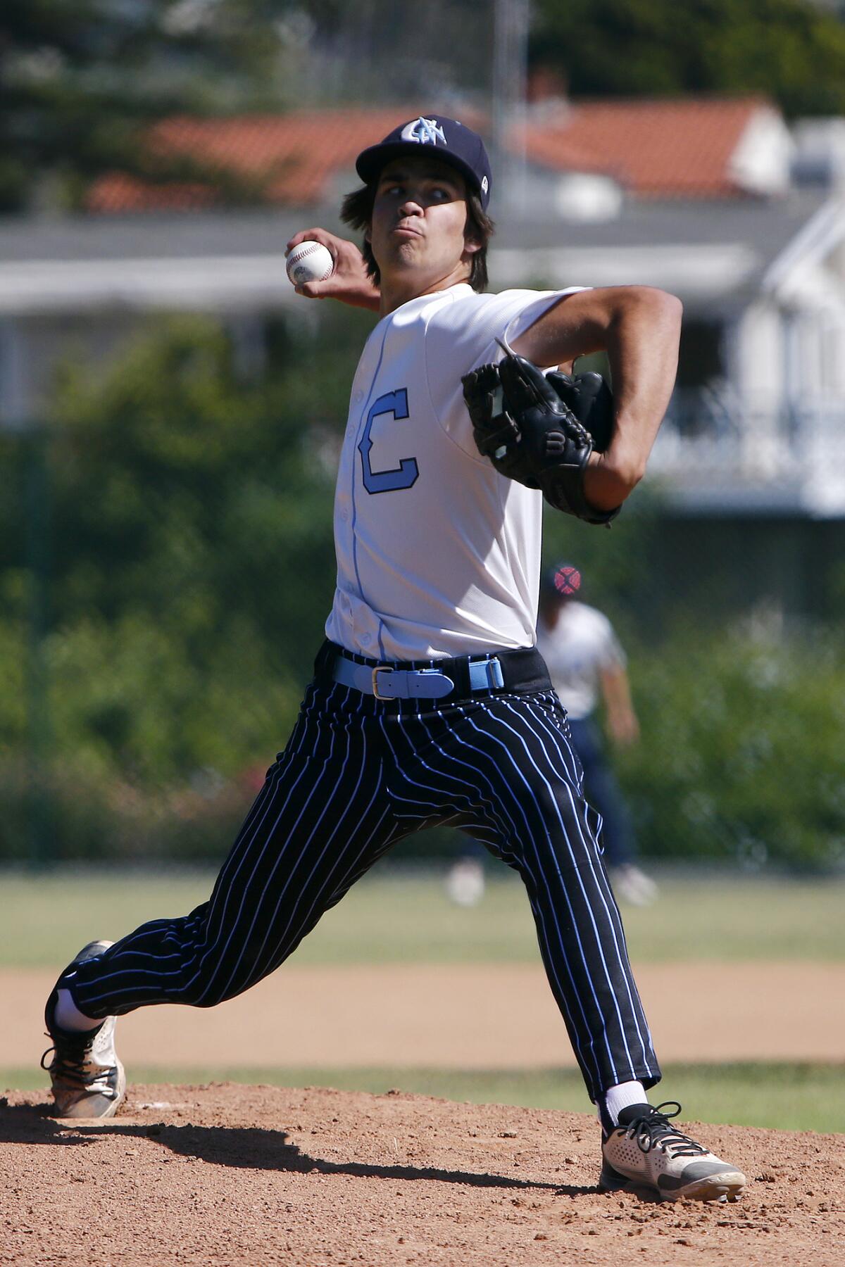 Corona del Mar starter Jack Bolt pitches against Laguna Beach during the first inning in a Wave League game on Wednesday.