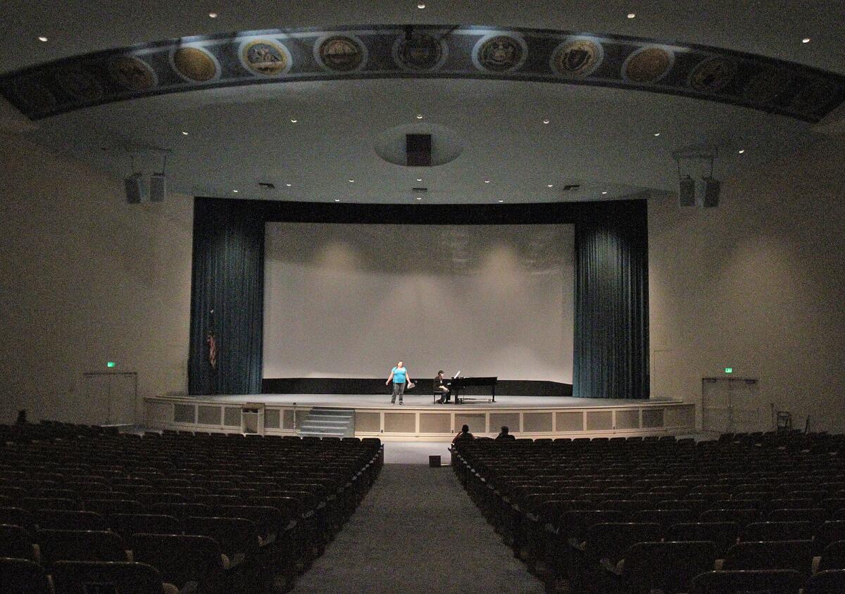 Theater hopefuls audition on stage at the 1,200-seat auditorium inside the Hall of Liberty at Forest Lawn in Los Angeles. "Annie" was the first production for the Burbank Community Theater in December 2013.