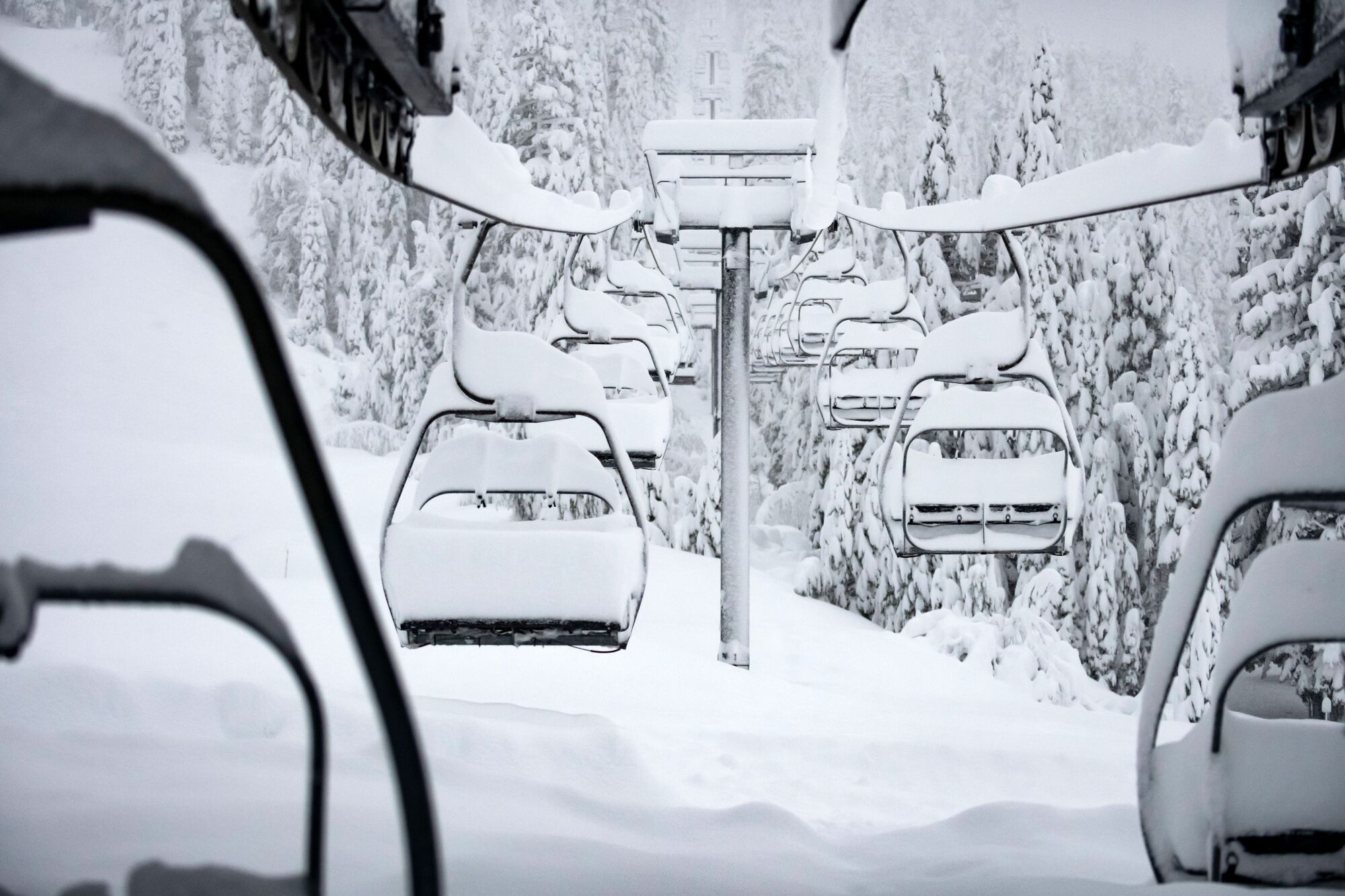 The storm door has swung wide open in the Sierras, where Palisades Tahoe received 2 feet of snow