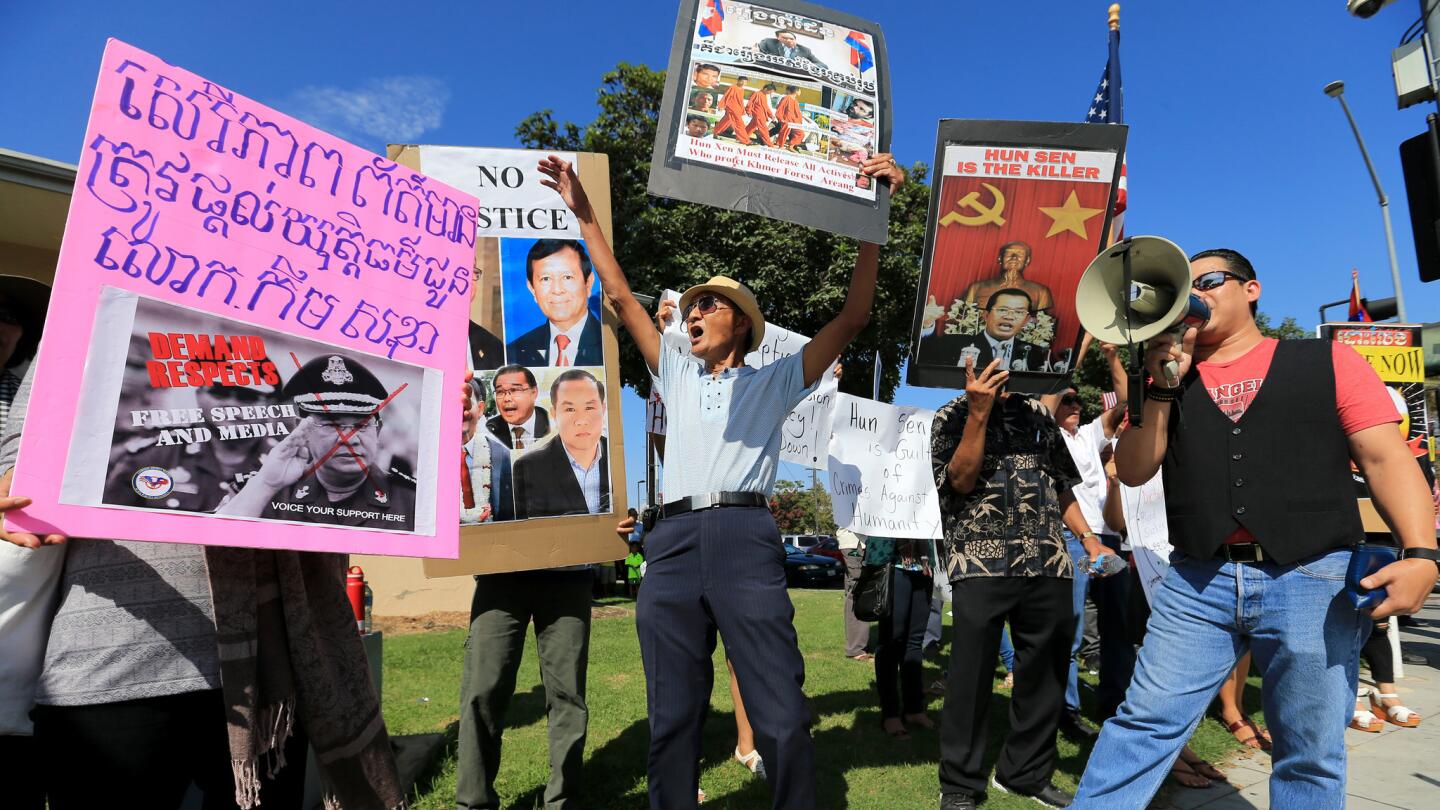 Hundreds of Cambodian-Americans protest the imprisonment of jailed Cambodian political leader Kem Sokha.