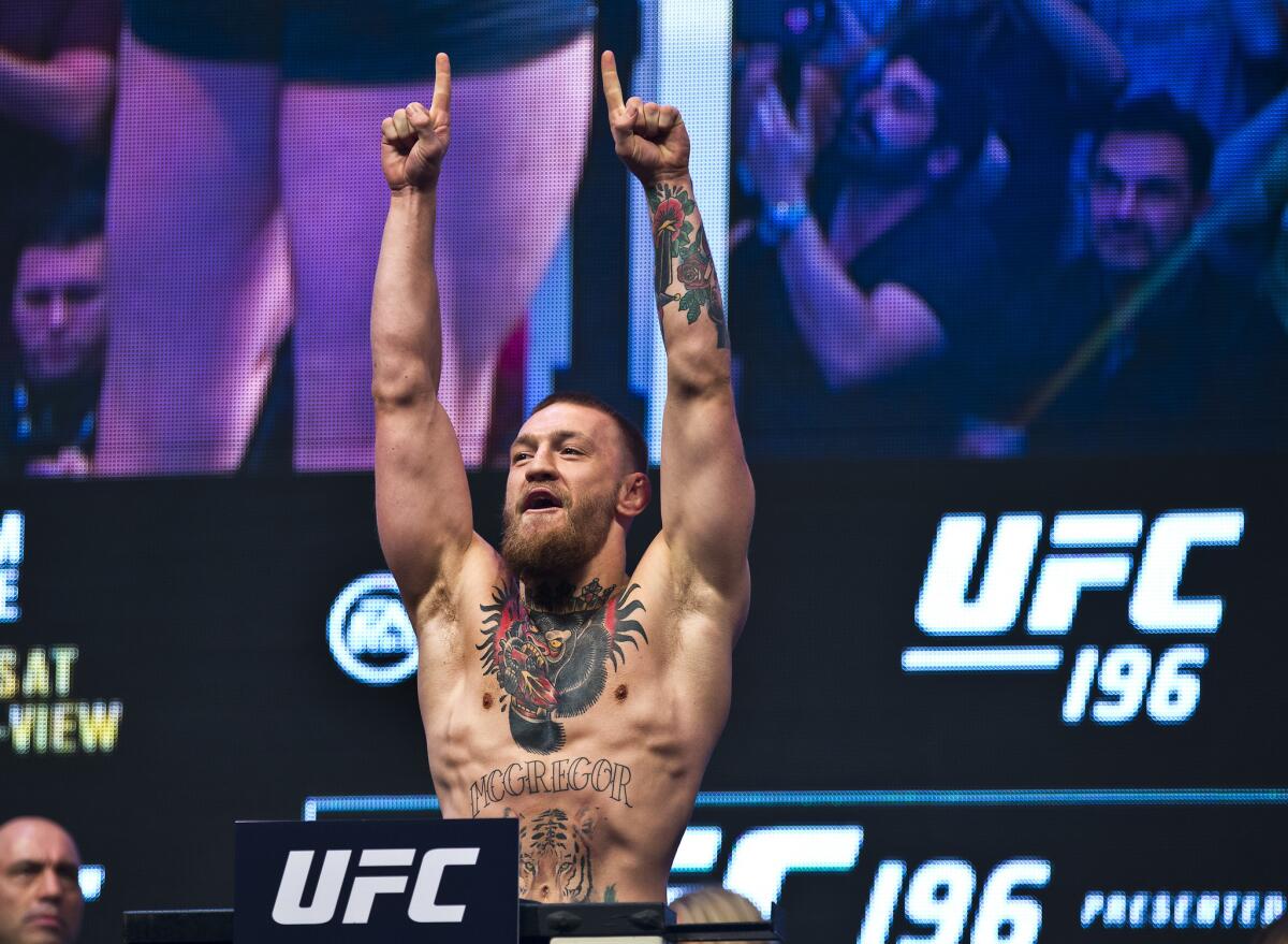 Conor McGregor during UFC 196 weigh-ins at the MGM Grand Garden Arena in Las Vegas on March 4.