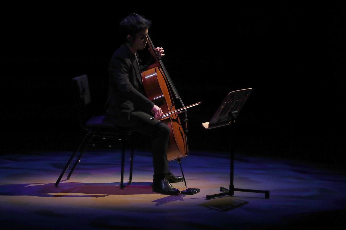 Cellist Jay Campbell performs at Disney Hall.