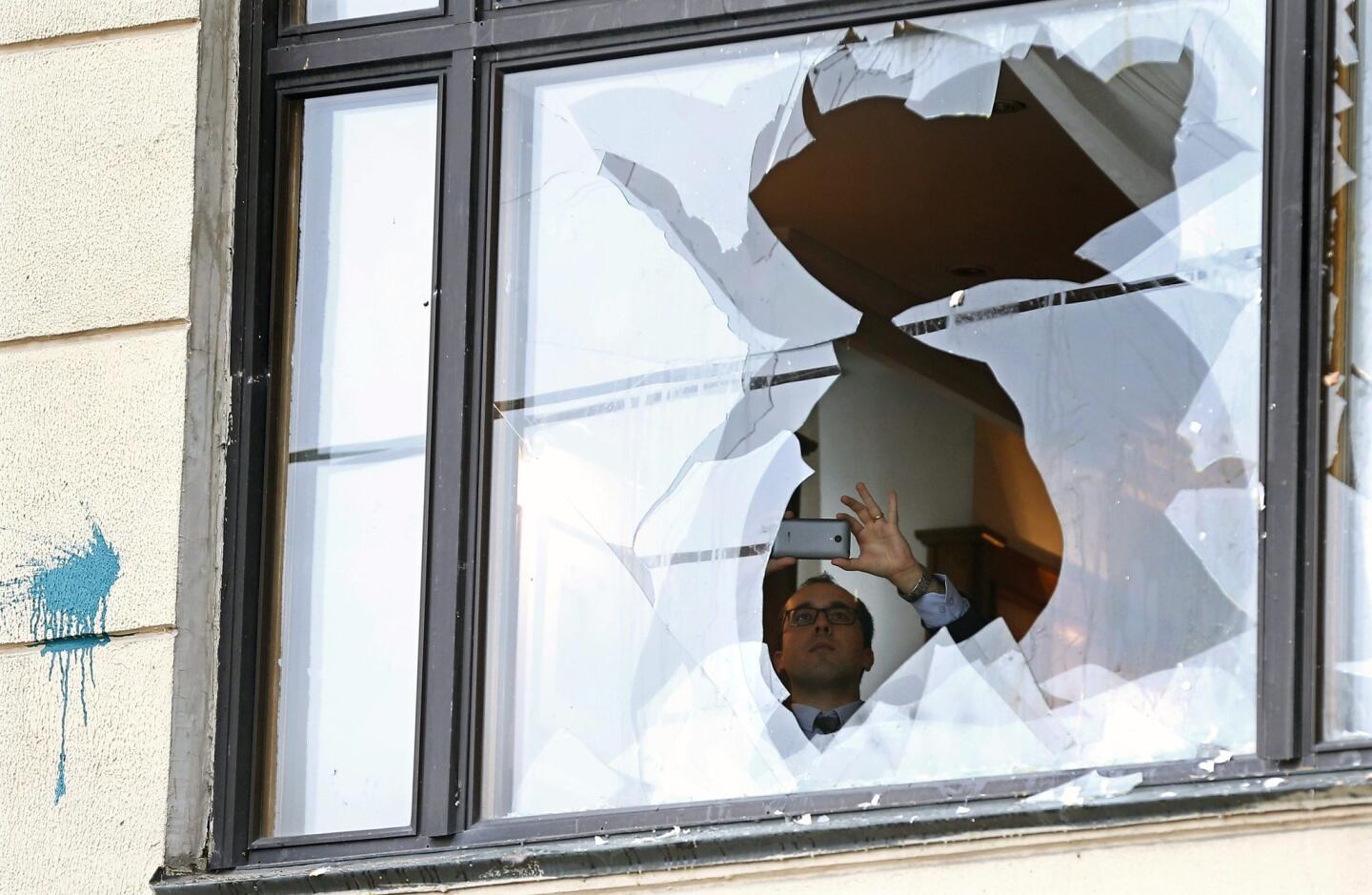 Broken windows at Turkish embassy