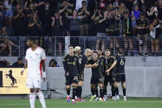LOS ANGELES, CALIFORNIA - JUNE 22: Sergi Palencia #14 of Los Angeles FC celebrates a goal.