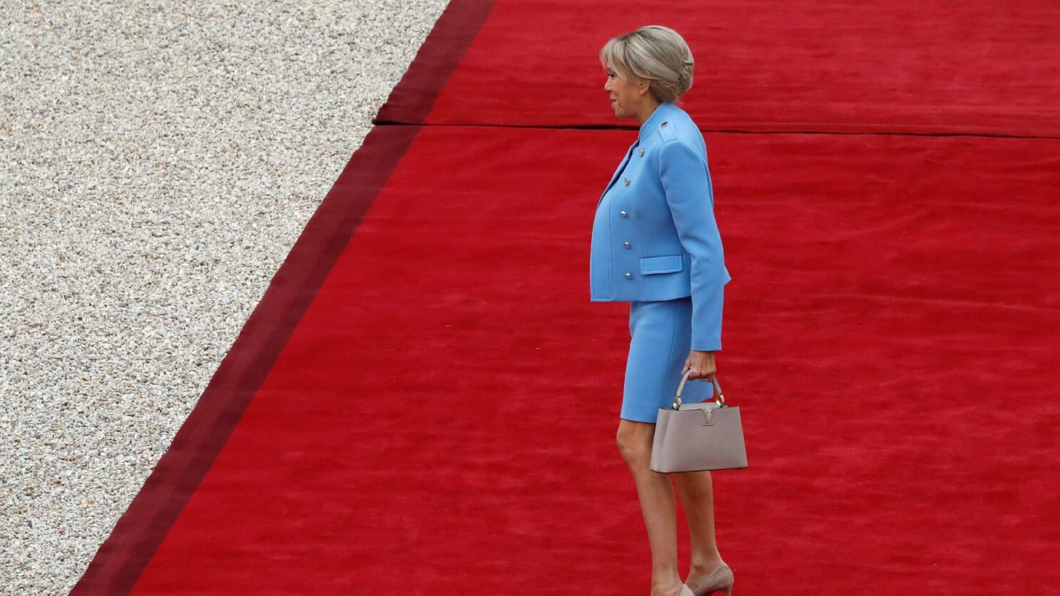 French Presidents Wife Brigitte Macron Rocks Nude Louis Vuitton