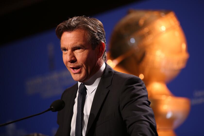Actor Dennis Quaid reads his nominees live on camera as he and three others announce the 73rd Golden Globe Awards nominations in Beverly Hills on Dec. 10, 2015.