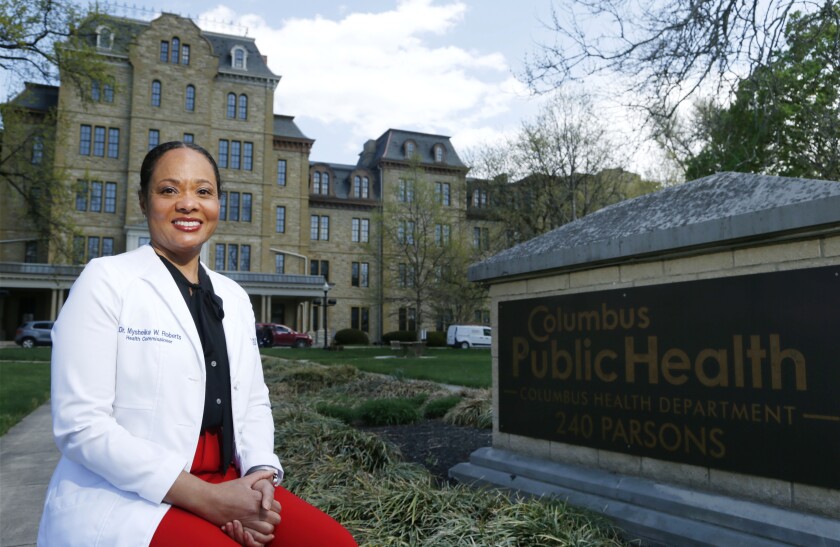 Dr. Mysheika W. Roberts, the health commissioner for Columbus Public Health in Ohio, poses outside her office. 