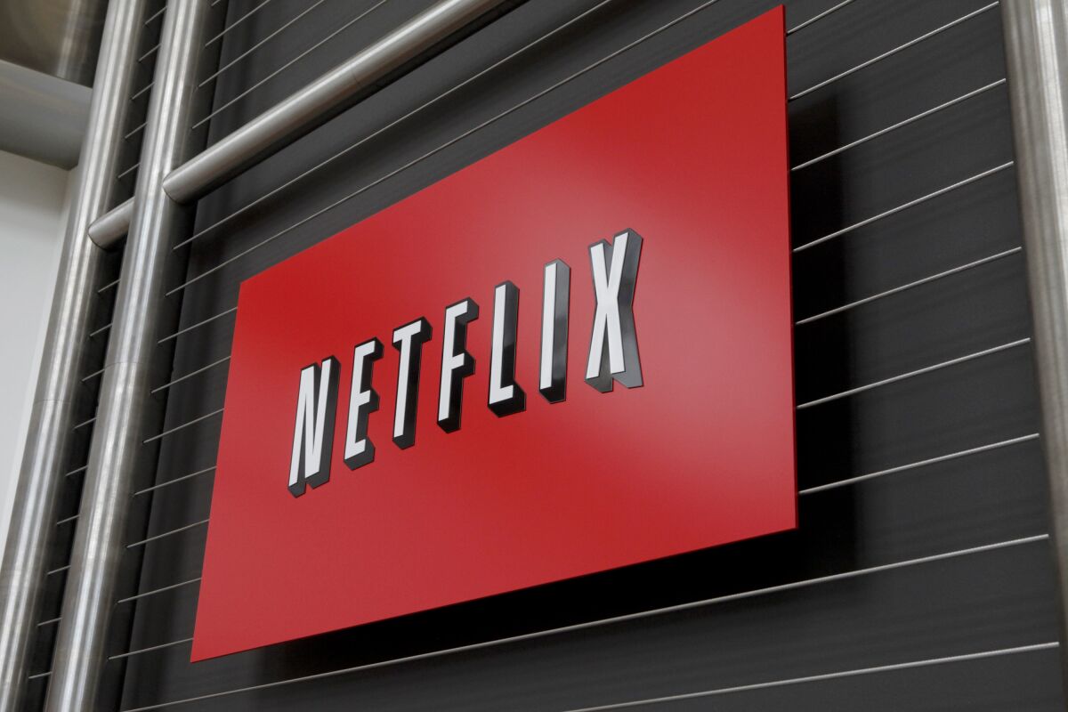 Netflix logo at company headquarters in Los Gatos, Calif.