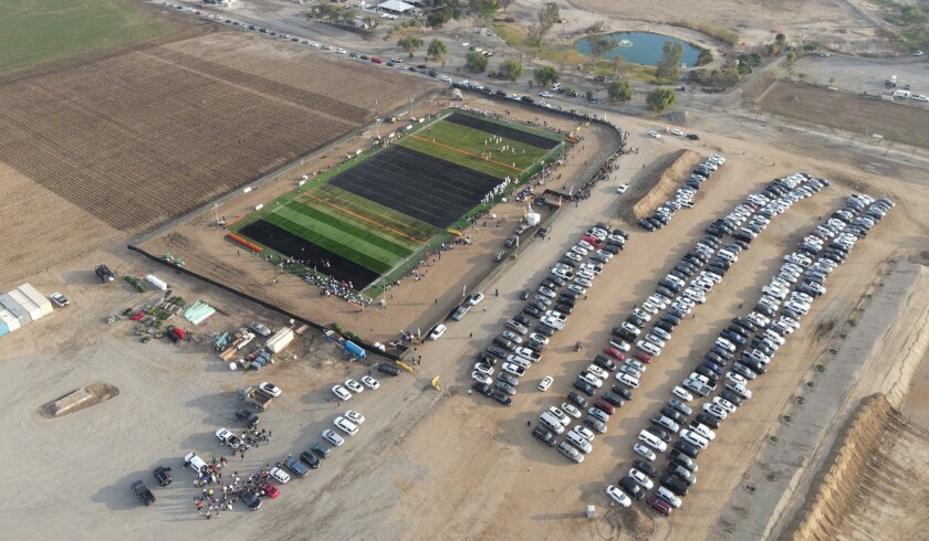 Aerial view of Winner Circle Athletics field that hosted 11-on-11 football games in January in Chino.