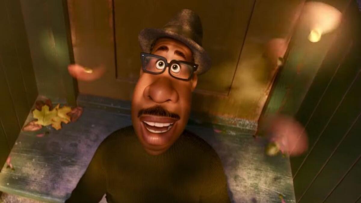 A cartoon man in a hat staring up at the sky in "Soul."