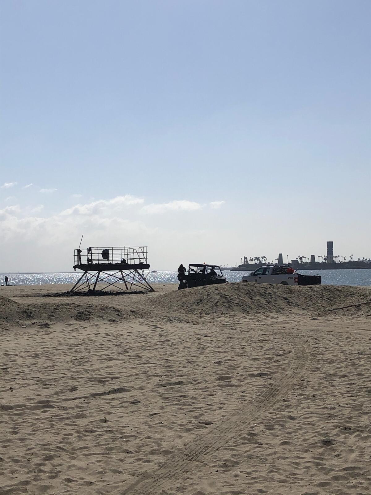 Long Beach’s rainbow lifeguard tower was destroyed in a fire early Tuesday.