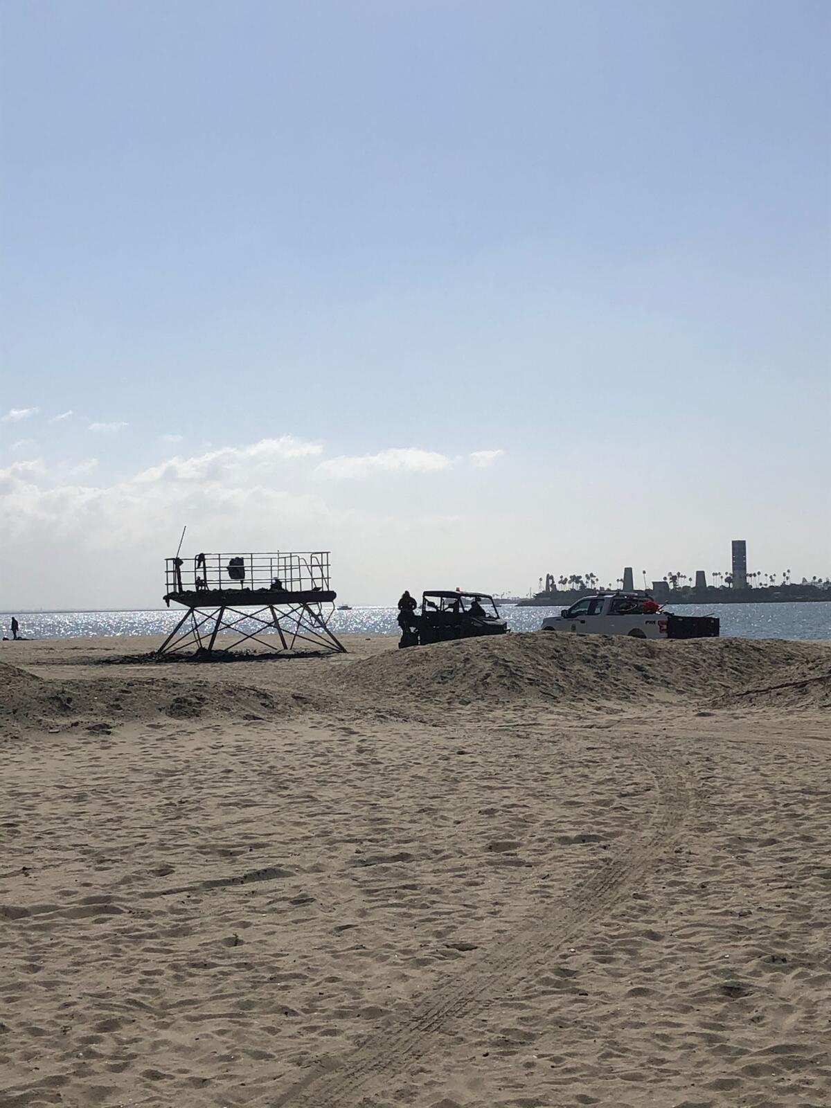 Long Beach’s rainbow lifeguard tower was destroyed in a fire early Tuesday.