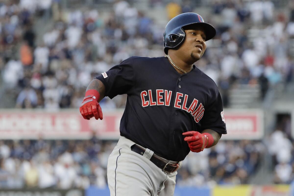 Indians slugger Jose Ramirez rounds the bases after hitting a grand slam against the Yankees on Aug. 15 in New York.
