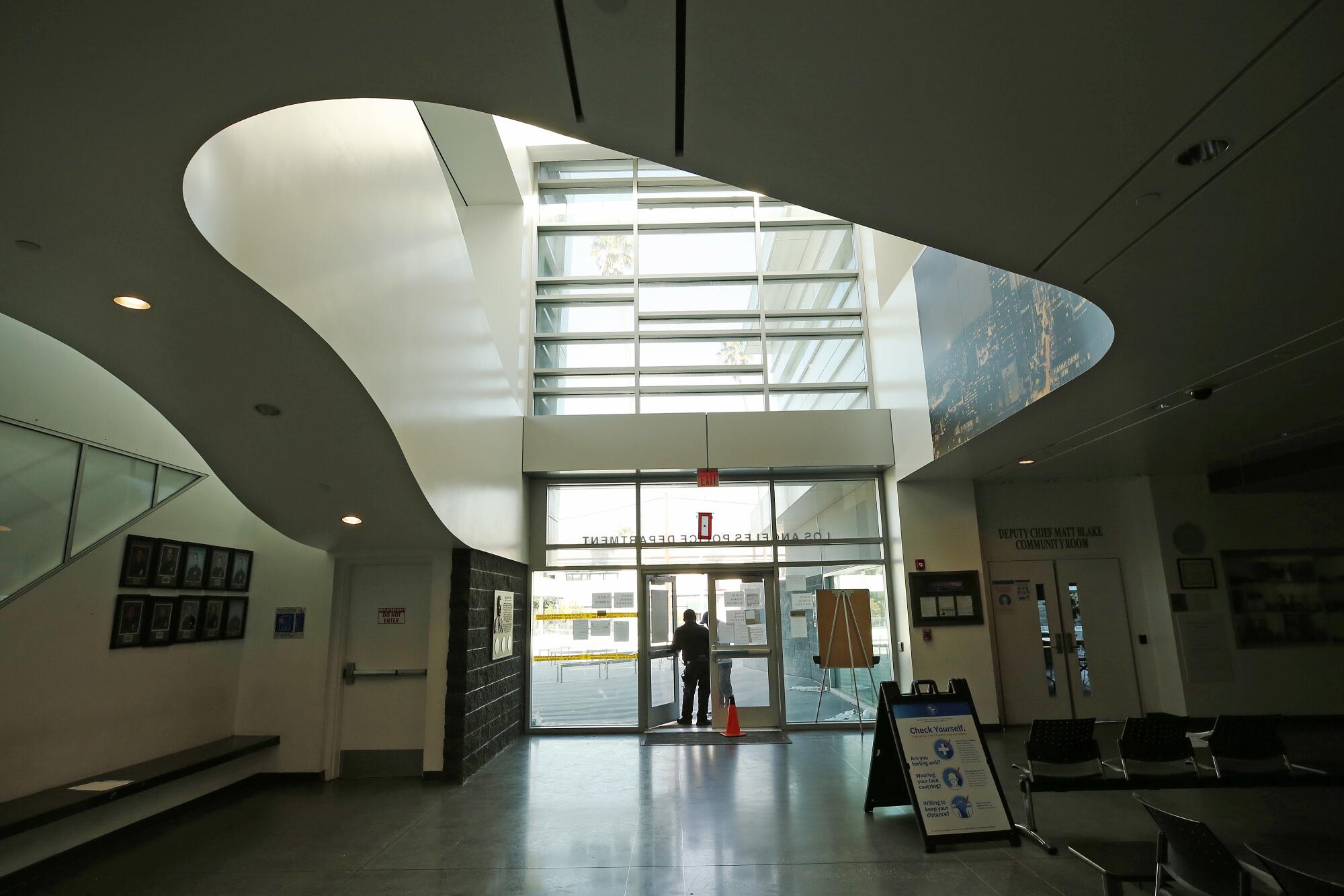 The lobby of the LAPD Olympic station on Vermont Avenue in Koreatown.