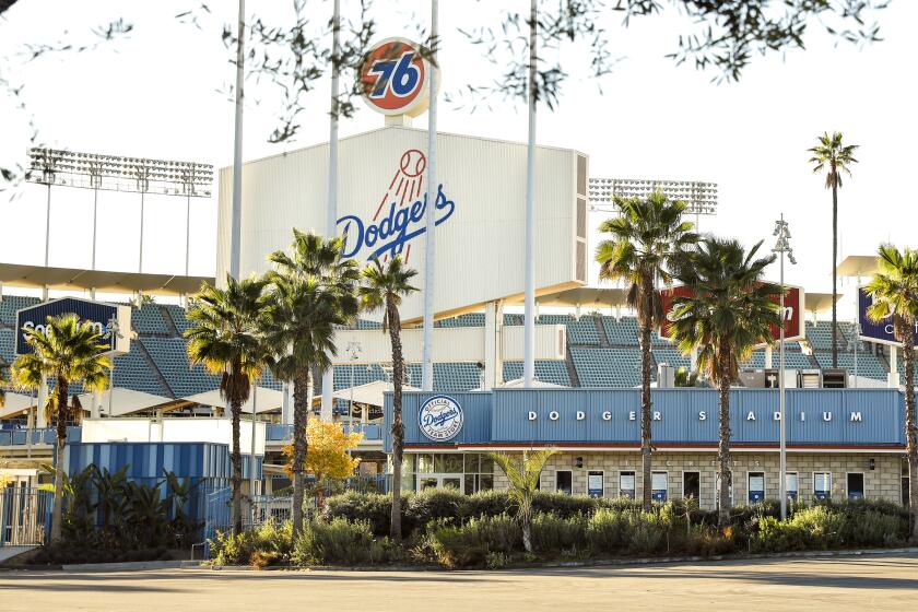The outside of Dodger Stadium on Friday, February 11, 2022. (Christina House / Los Angeles Times)