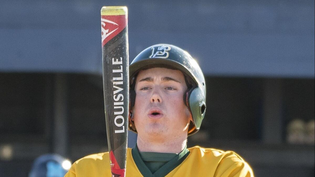 Spencer Serven, seen taking a deep breath on March 15, 2018, drove in the go-ahead run in Edison High's 4-3 nonleague win at South Torrance on Friday.