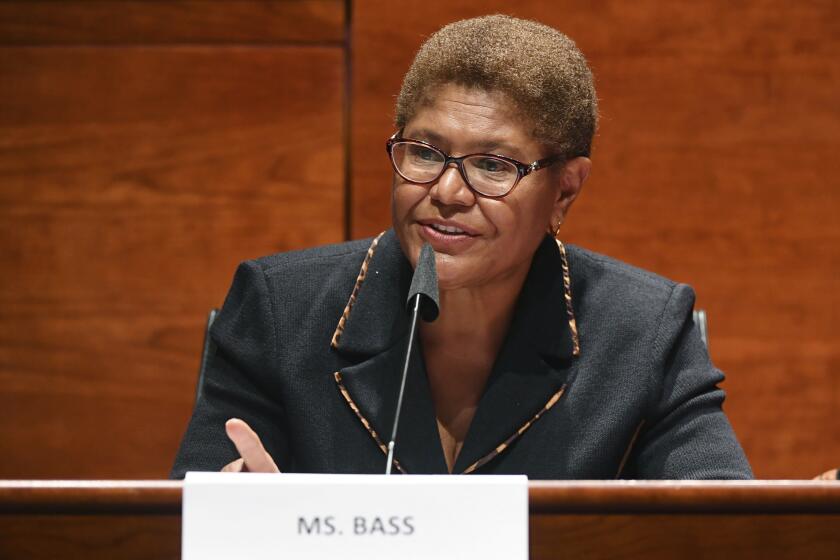 FILE - In this June 17, 2020, file photo, Rep. Karen Bass, D-Calif., speaks during a House Judiciary Committee markup of the Justice in Policing Act of 2020 on Capitol Hill in Washington. (Kevin Dietsch/Pool via AP, File)