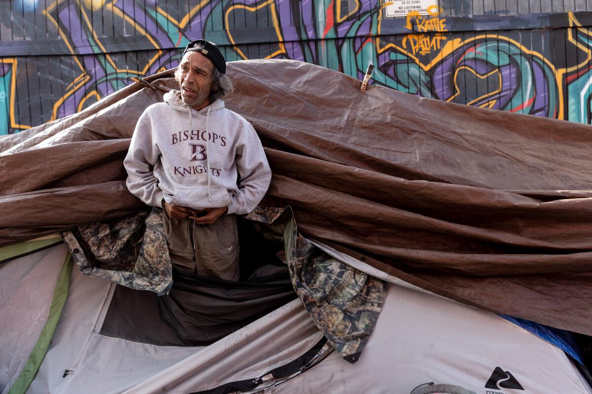 Richard Horton outside his encampment.