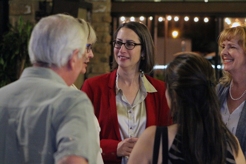 Laura Friedman talks with supporters at her State Assembly election headquarters, in this file photo taken on Tuesday, Nov. 8, 2016.