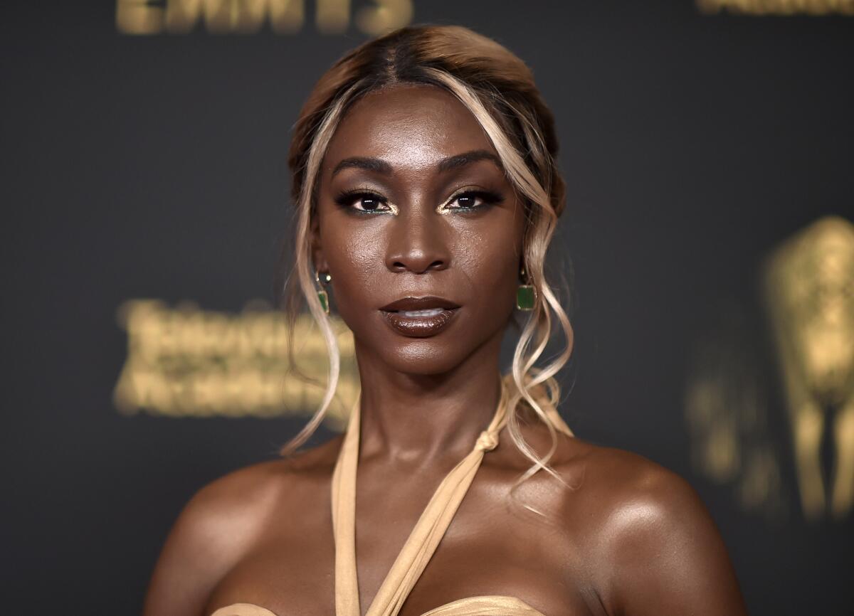 FILE - Angelica Ross appears at the Creative Arts Emmy Awards in Los Angeles on Sept. 11, 2021. Ross is set to make her Broadway debut in the musical “Chicago” this fall, becoming the first openly transgender actor to play the murderous vixen Roxie Hart. Ross, whose credits also include “American Horror Story: 1984,” will start an eight-week run beginning Sept. 12 at the Ambassador Theatre. (Photo by Richard Shotwell/Invision/AP, File)