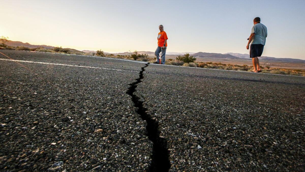 Geologists, tourists, students and others traveled from near and far to visit the surface ruptures crossing Highway 178 caused by Thursday’s 6.4 and Friday’s 7.1 earthquakes.