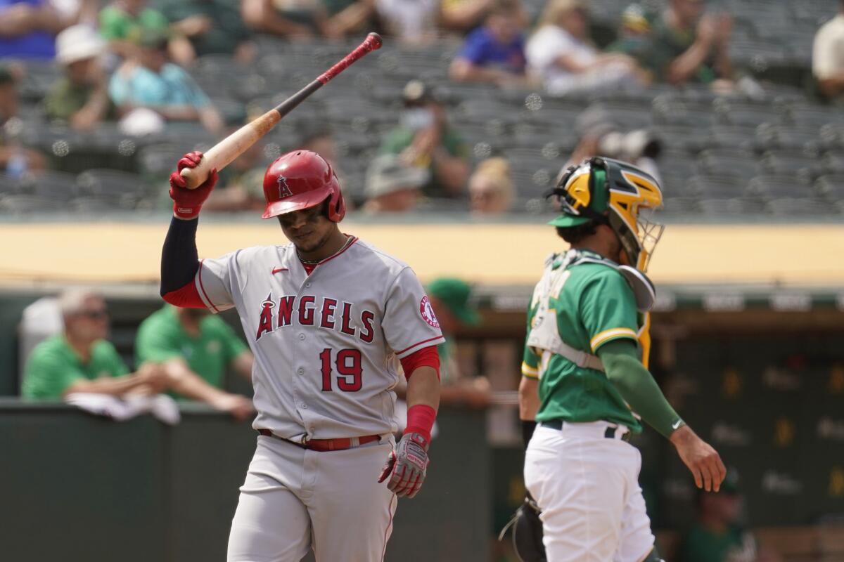 The Angels led by four before giving up eight unanswered runs in a loss to the Oakland Athletics. (AP Photo/Eric Risberg)