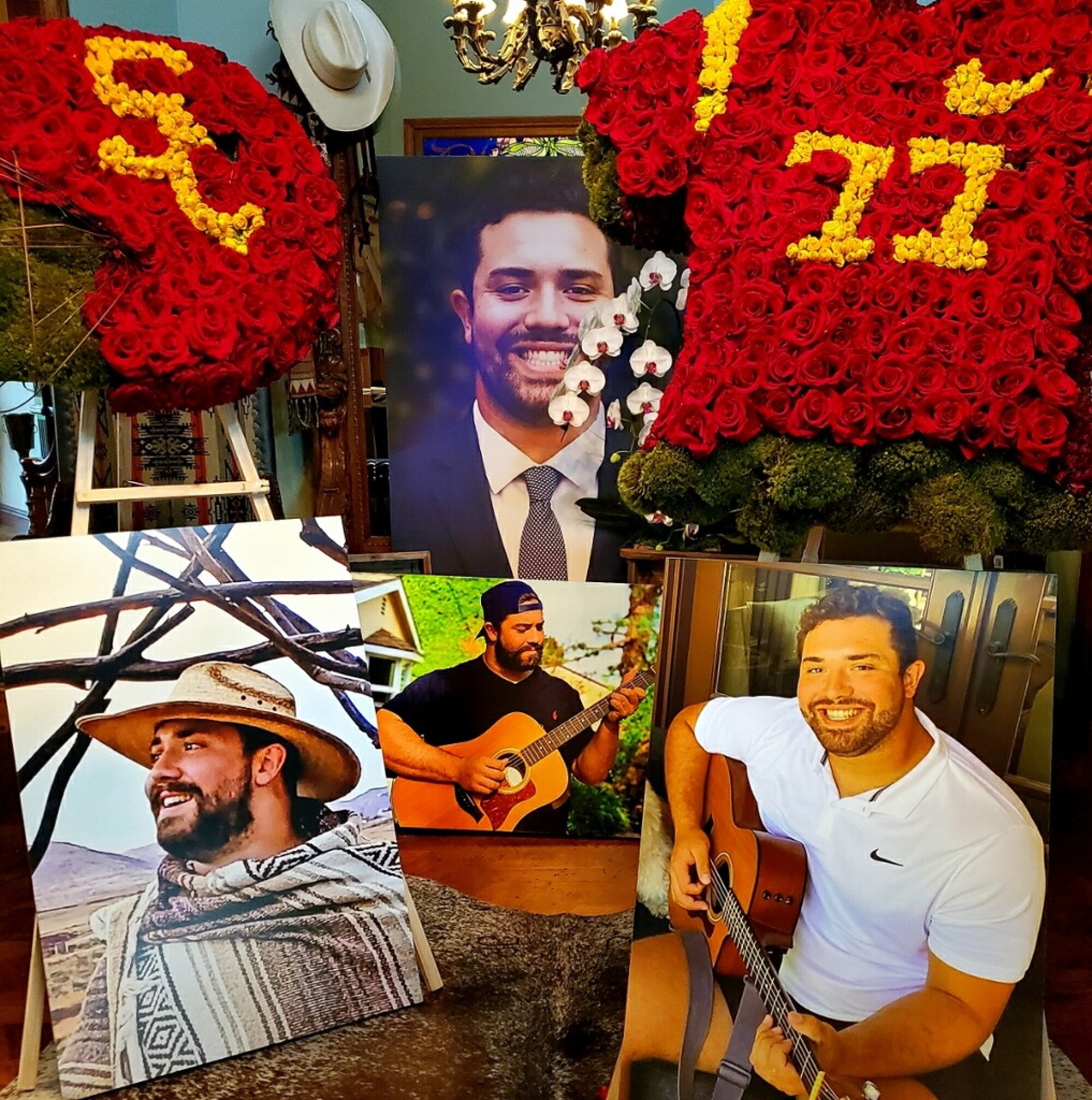 Photos and flowers in memory of Chris Brown