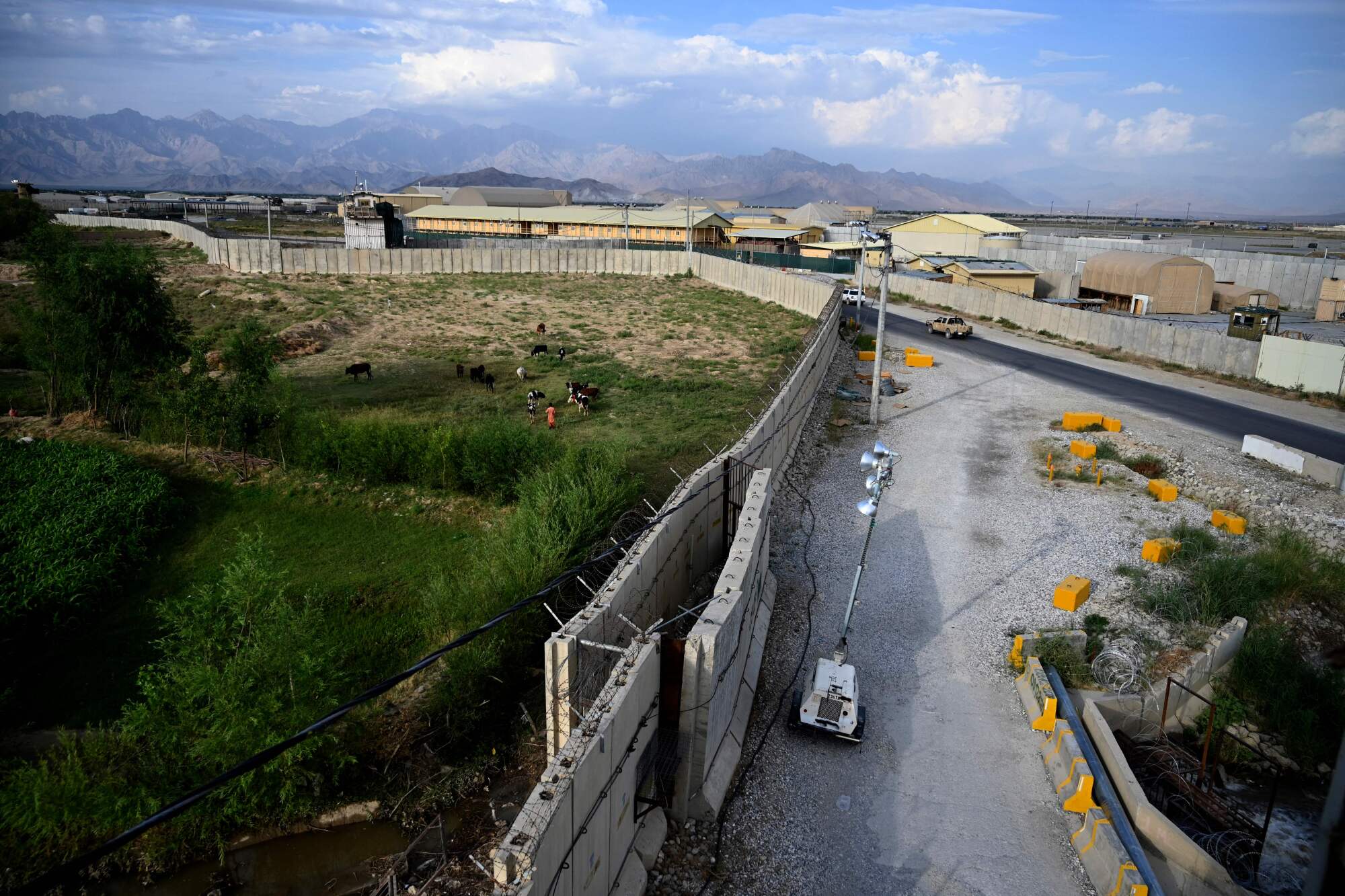Overview of the Bagram air base with walls and structures  