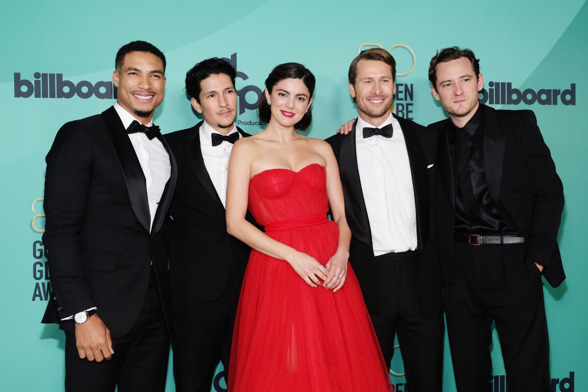 Cast members of "Top Gun: Maverick" at a Golden Globes party