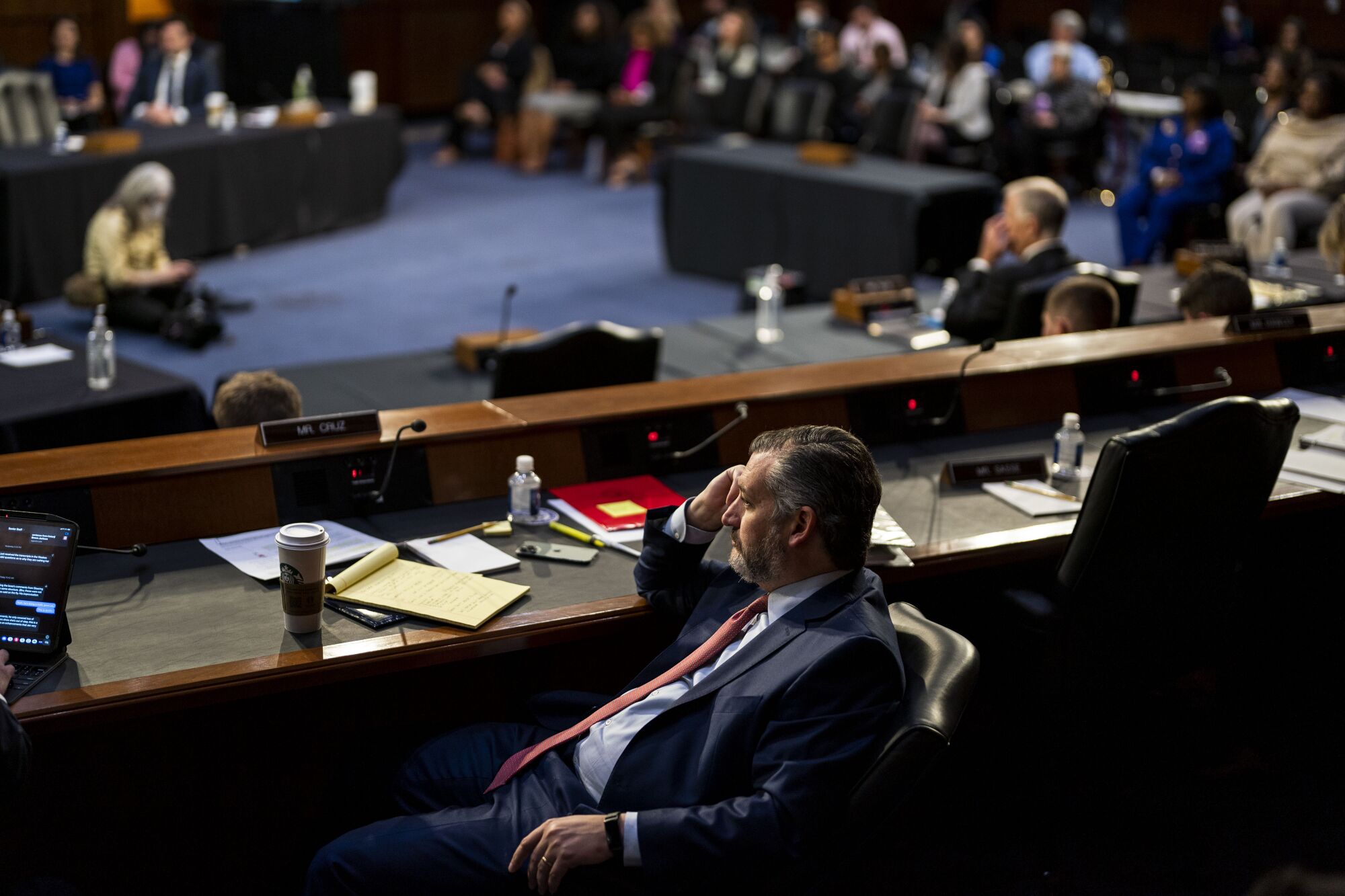 Sen. Ted Cruz listens during a Senate Judiciary Committee business meeting.