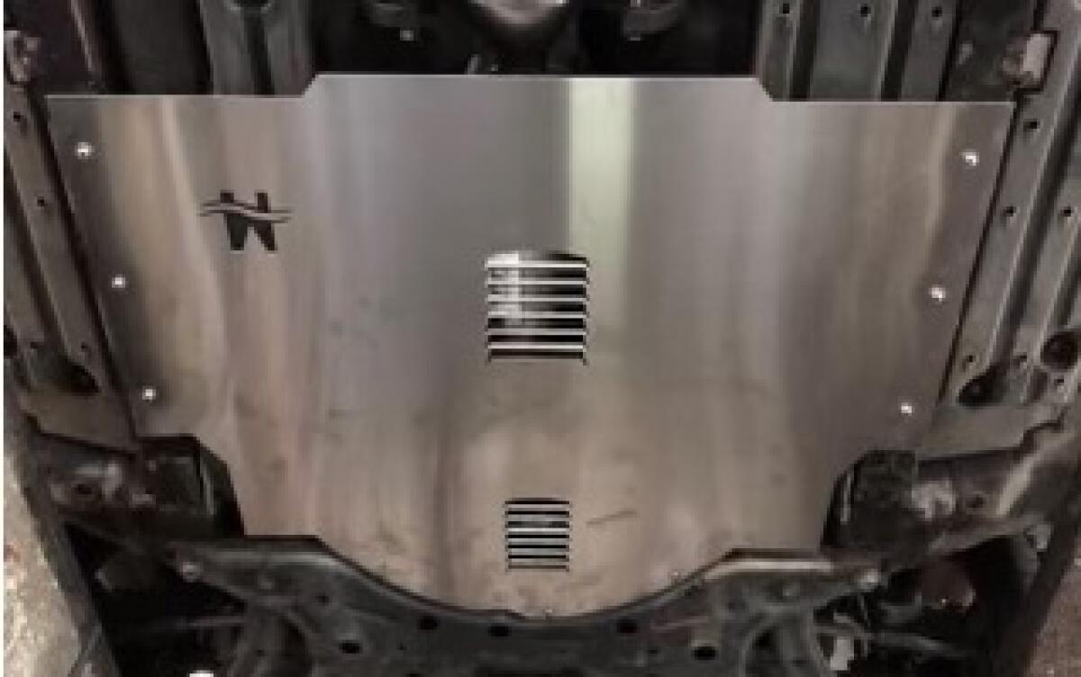 This metal shield was installed over a new catalytic converter on a Toyota Prius after the original converter was stolen.