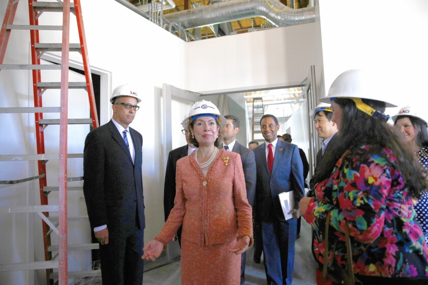 SBA Administrator Maria Contreras-Sweet tours the Los Angeles Cleantech Incubator’s downtown La Kretz Innovation Campus, which is under construction.