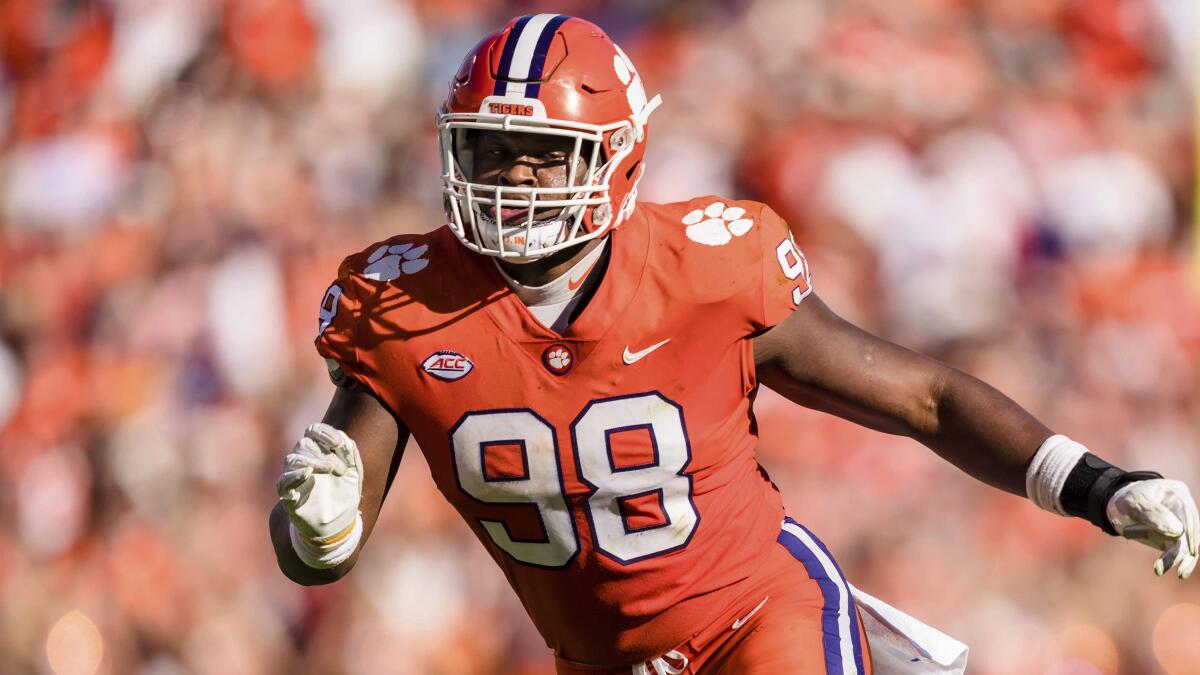 Clemson defensive end Myles Murphy plays against South Carolina in November.