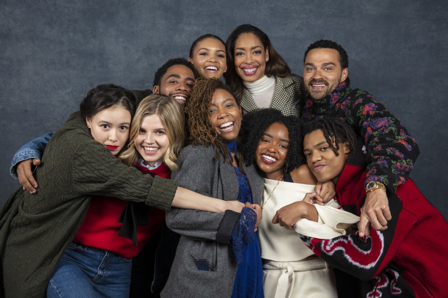 Actors Francesca Noel, left, Ana Mulvoy, Jharrel Jerome and Celeste O'Connor, director-writer Tayarisha Poe and actors Gina Torres, Lovie Simone, Jesse Williams and Henry Hunter Hall from the film "Selah and the Spades."