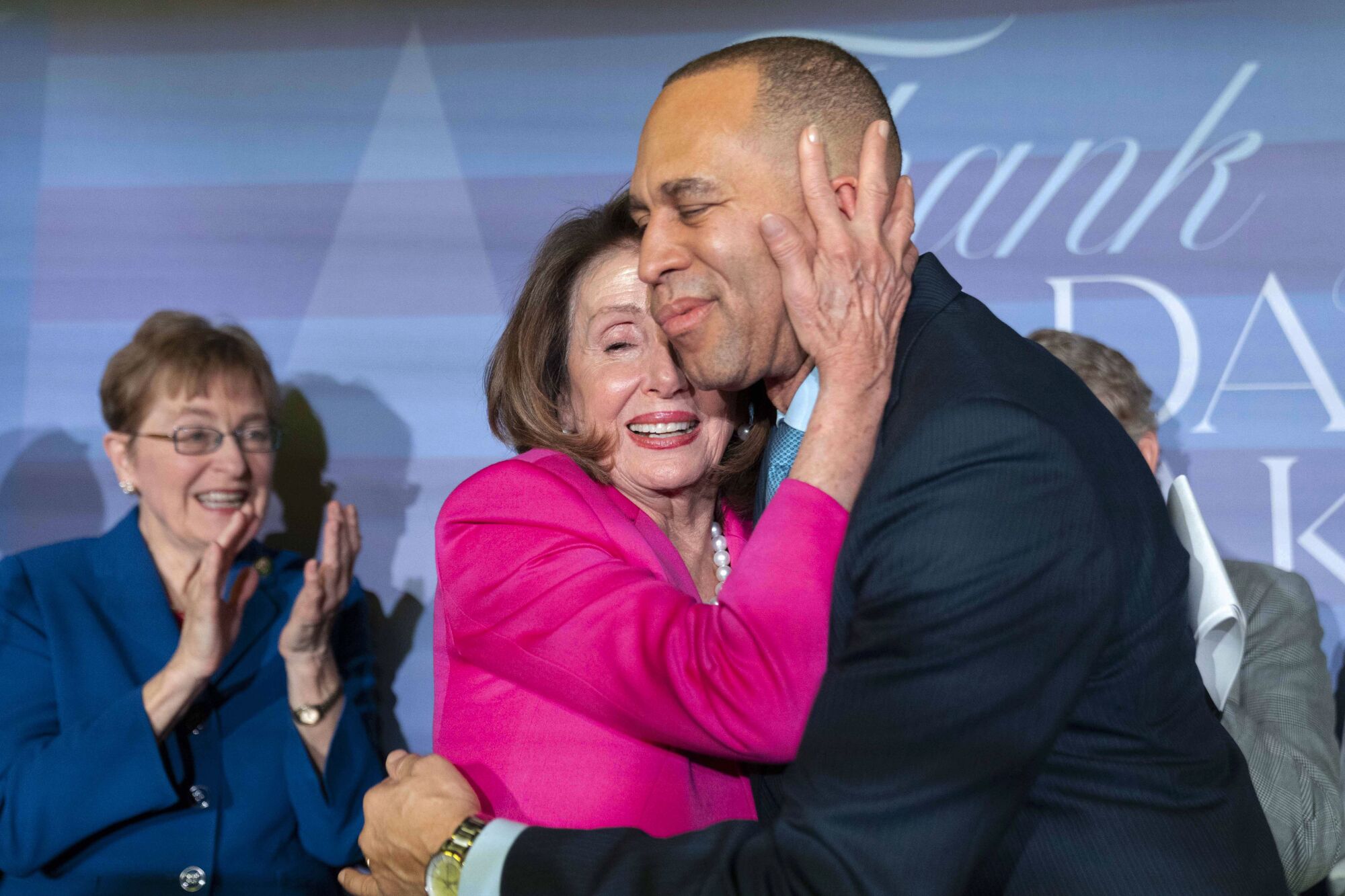 Nancy Pelosi embraces House Minority Leader Hakeem Jeffries