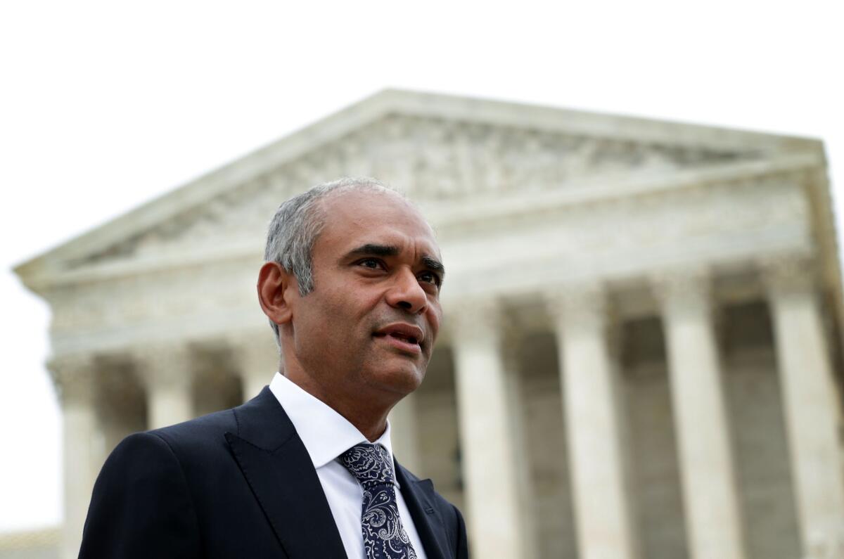 Aereo CEO Chet Kanojia leaves the Supreme Court after oral arguments in April.
