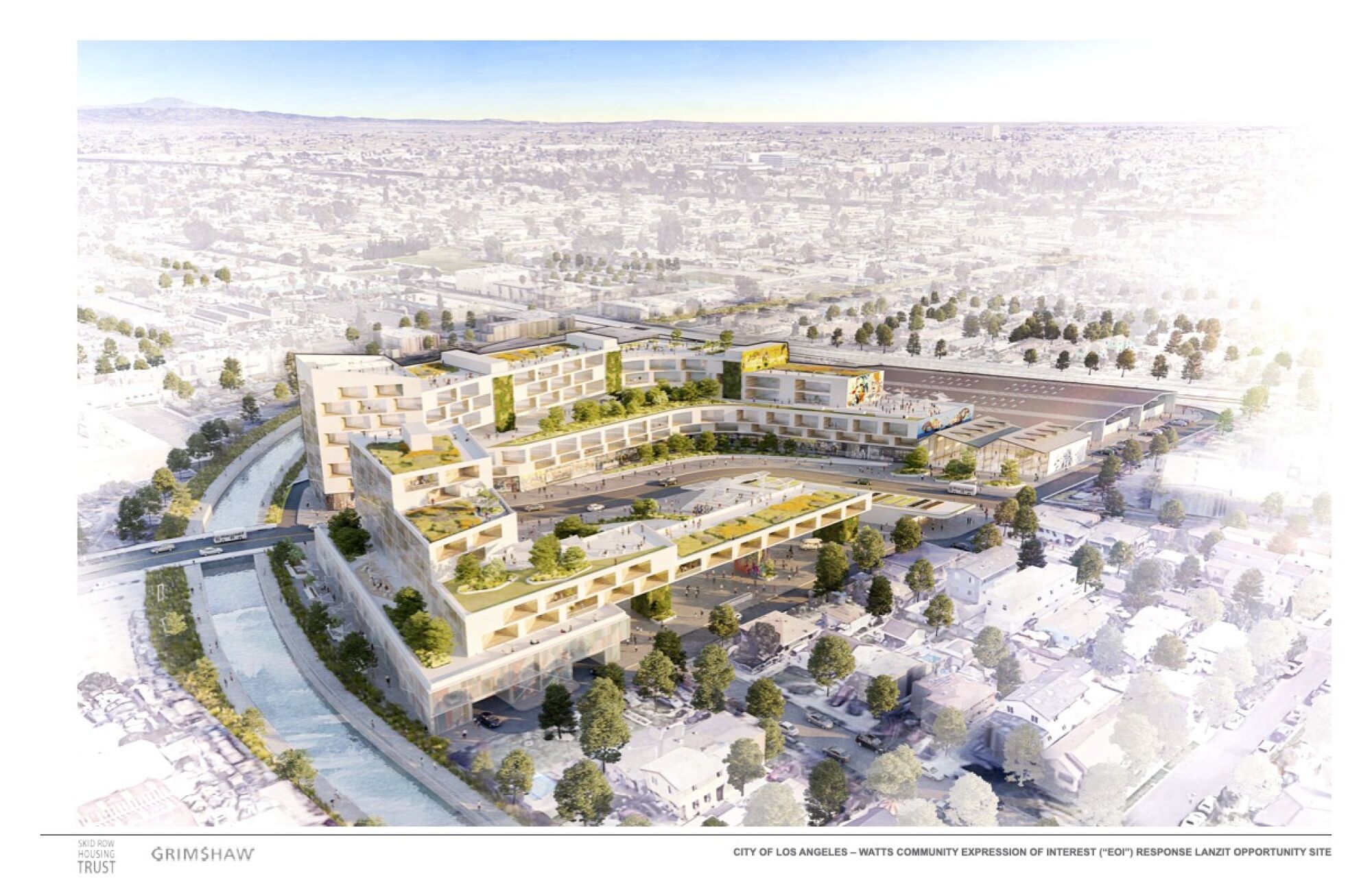 Renderings of a proposed multi-use Skid Row Housing Trust development in South L.A., which would've 