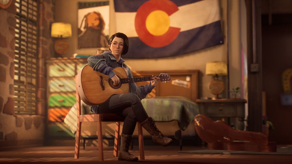 Illustration of a person playing a guitar in the video game "Life Is Strange."