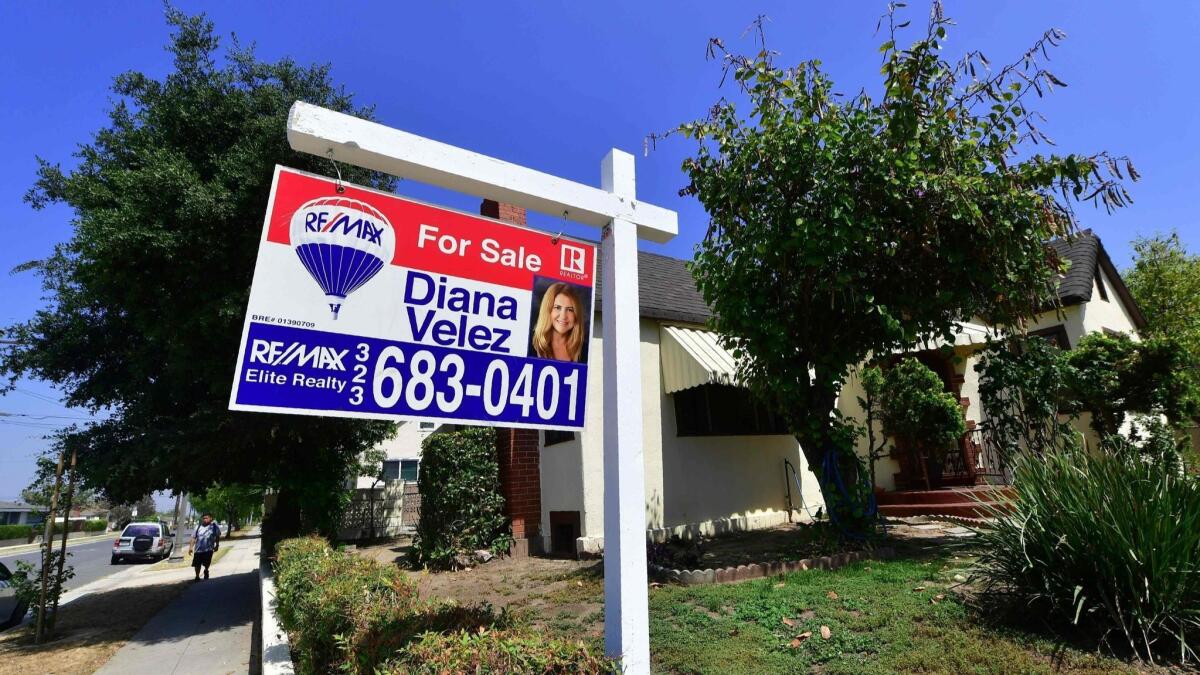 A home for sale this summer in Alhambra. Last month’s median home price in Southern California clocked in at $530,000; in Los Angeles County, it was $607,500.