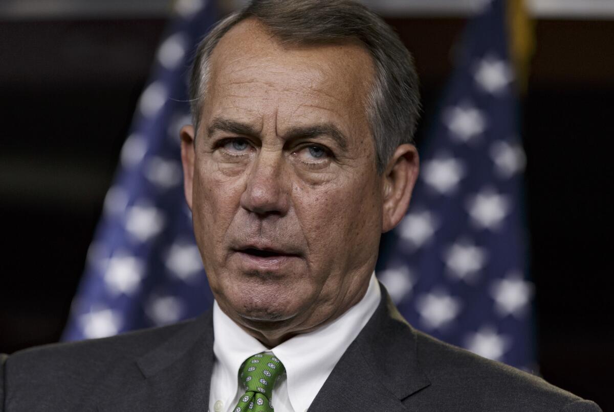 House Speaker John Boehner of Ohio speaks during a news conference on Capitol Hill in Washington, D.C.