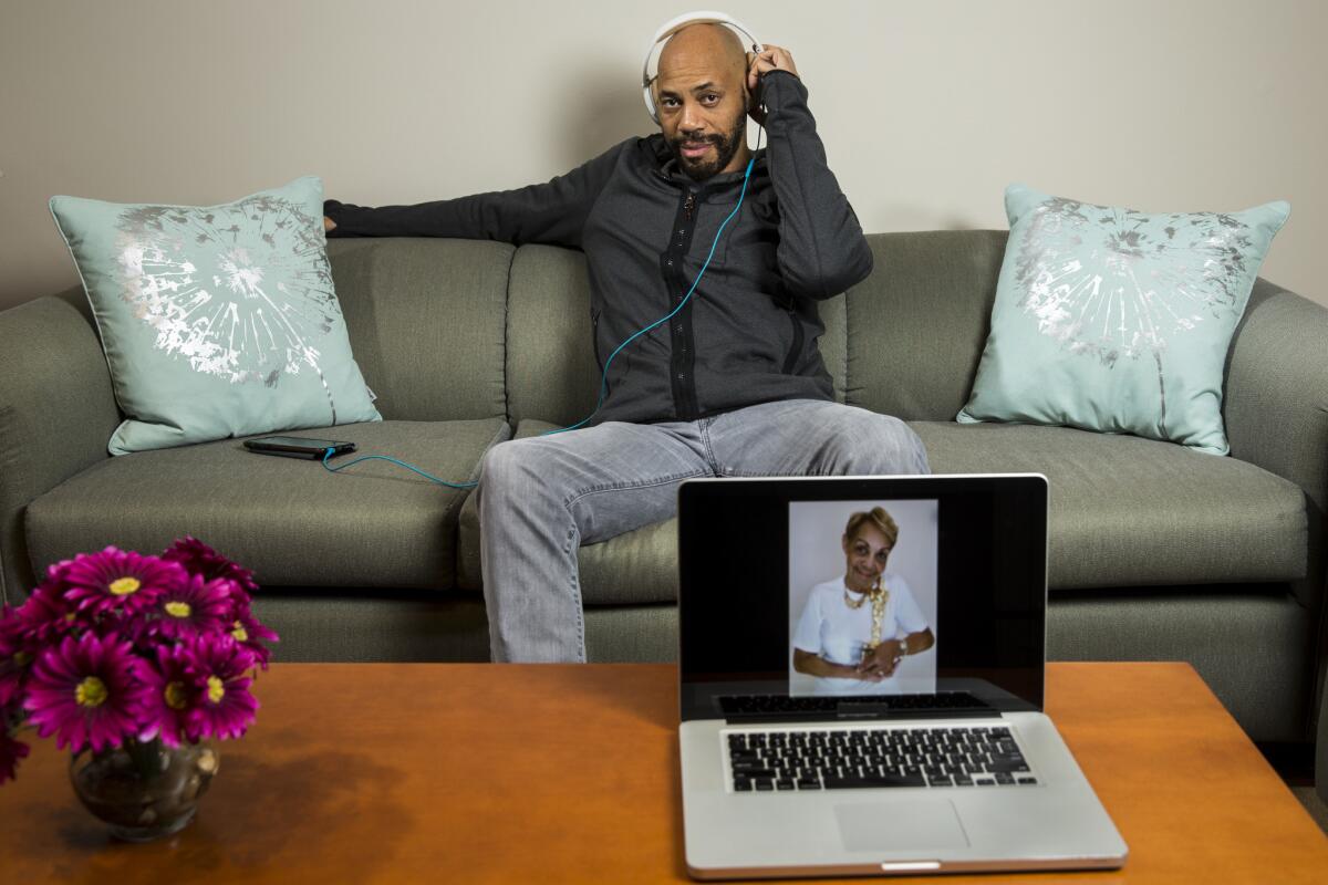 John Ridley: His mother, seen in laptop photo, took care of his "12 Years a Slave" award for a while, but the burden of responsibility weighed a bit too heavy.