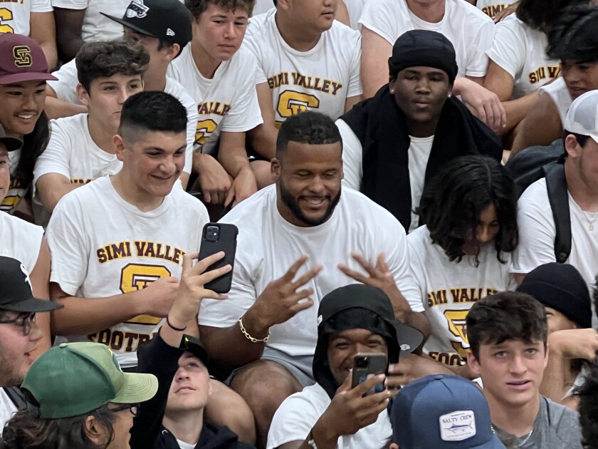The Rams' Aaron Donald stopped by Simi Valley High on Wednesday.