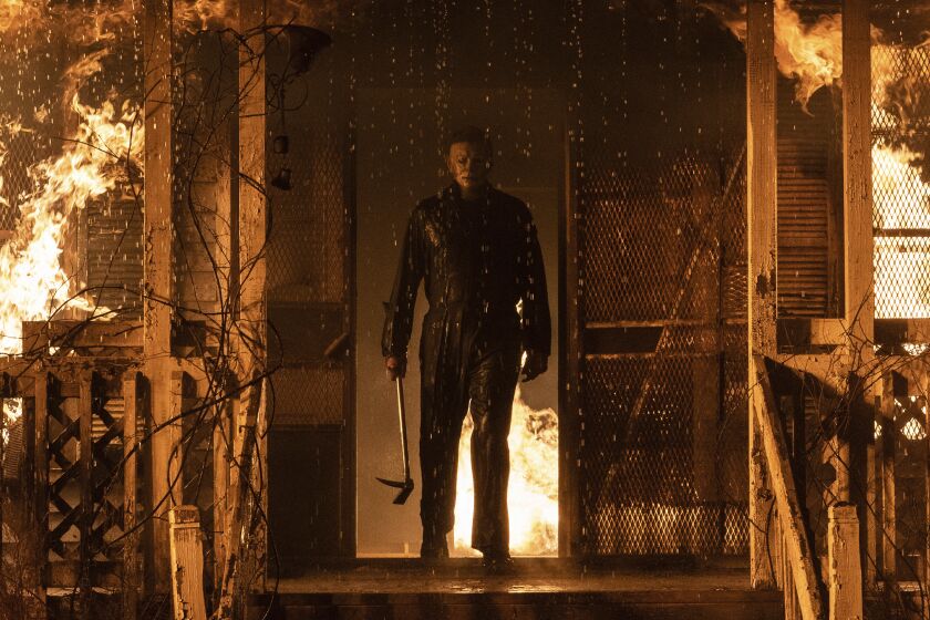 This image released by Universal Pictures shows the character Michael Myers in "Halloween Kills," directed by David Gordon Green. (Ryan Green/Universal Pictures via AP)