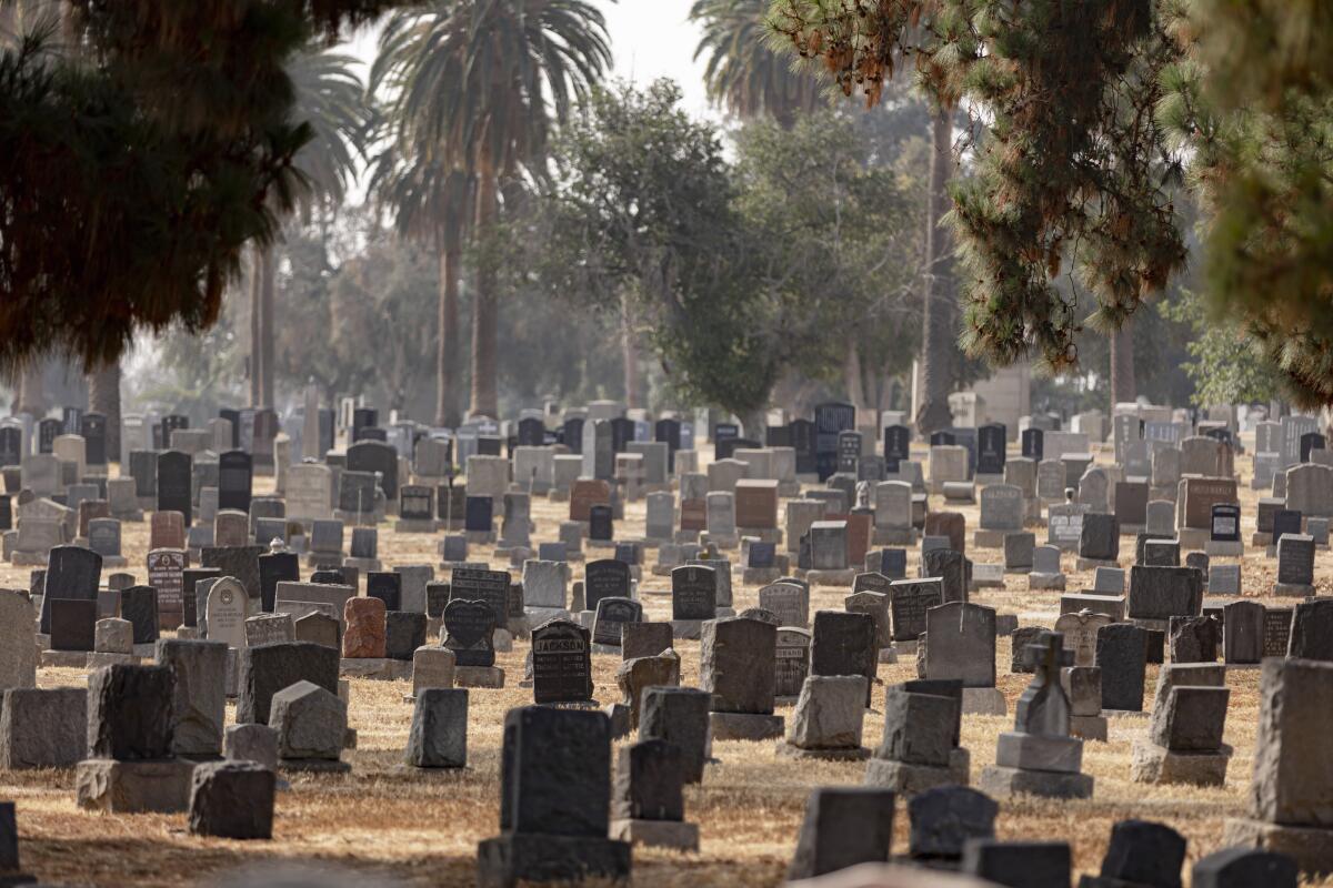 Gravestones at the Evergreen Cemetery in Boyle Heights